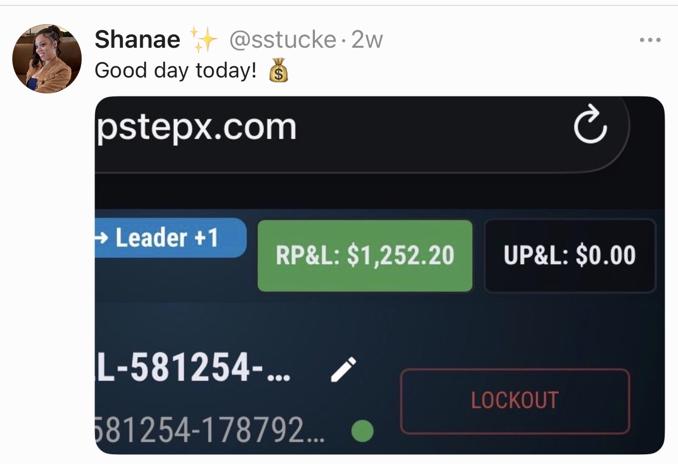 @sstucke β Good day today β RP&L $1,252.20