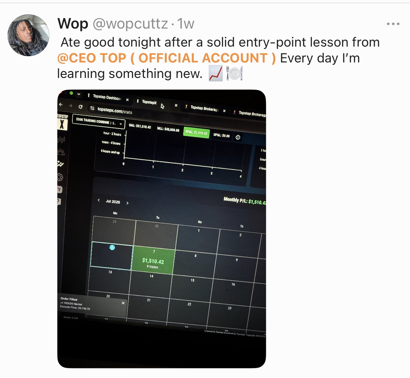 @wopcuttz β Solid entry-point lesson turned into $1,510.42