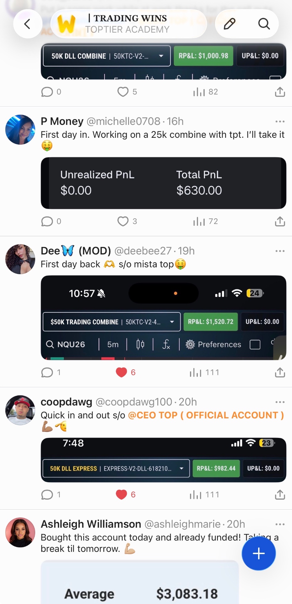 TopTier Academy student trading wins with PnL results