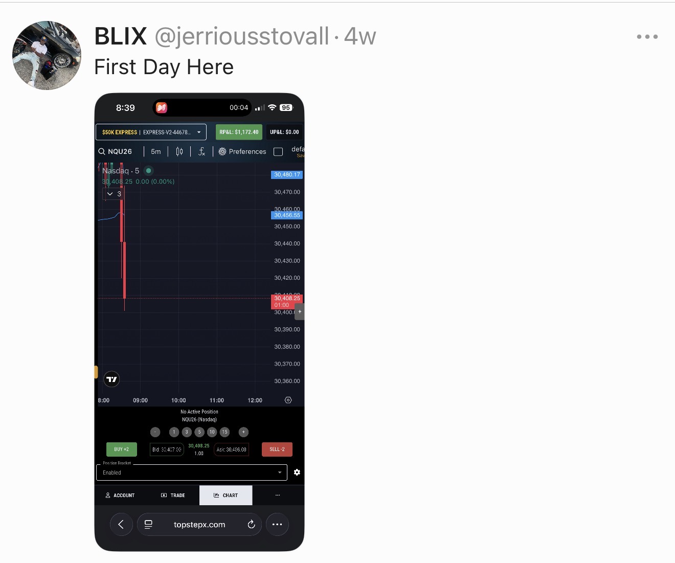 @jerriousstovall β First Day Here β $1,172 on the $50K Express