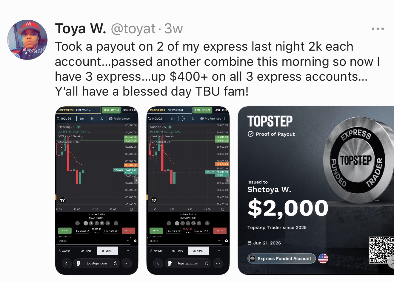 @toyat β 2K payout on 2 Express + 3rd combine passed